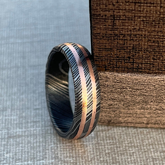 Black Damascus Copper Inlay Ring
