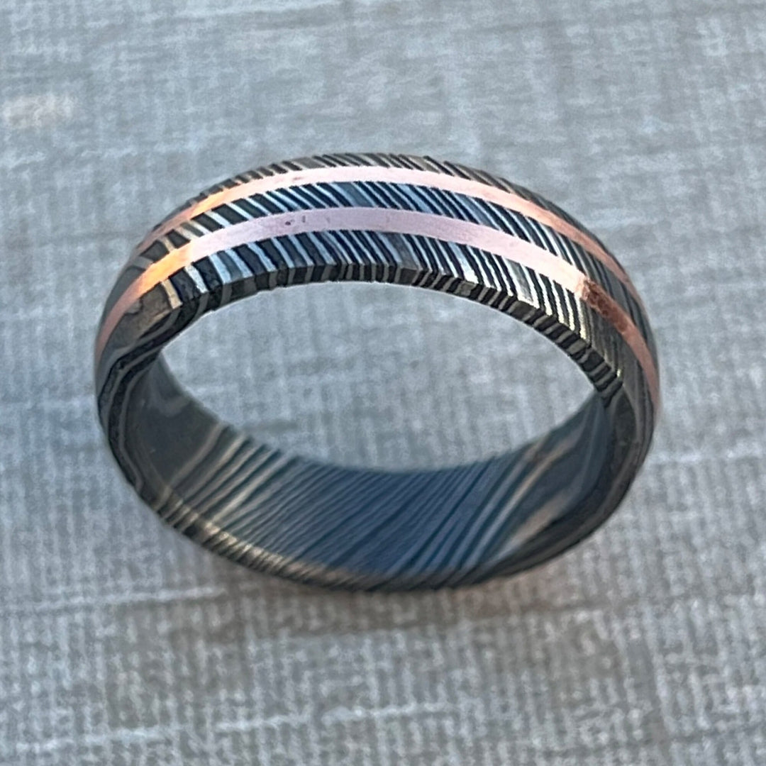 Black Damascus Copper Inlay Ring