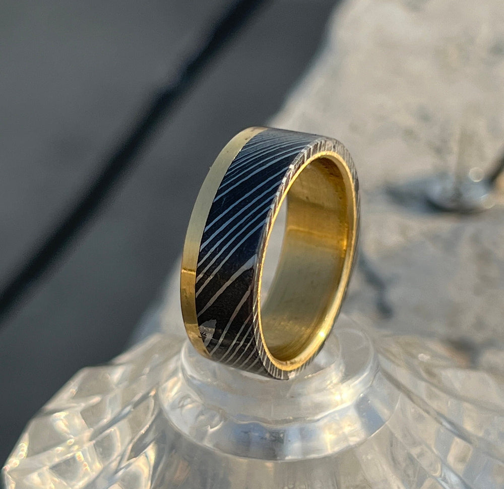 Copper Inlay Damascus Ring - 8mm