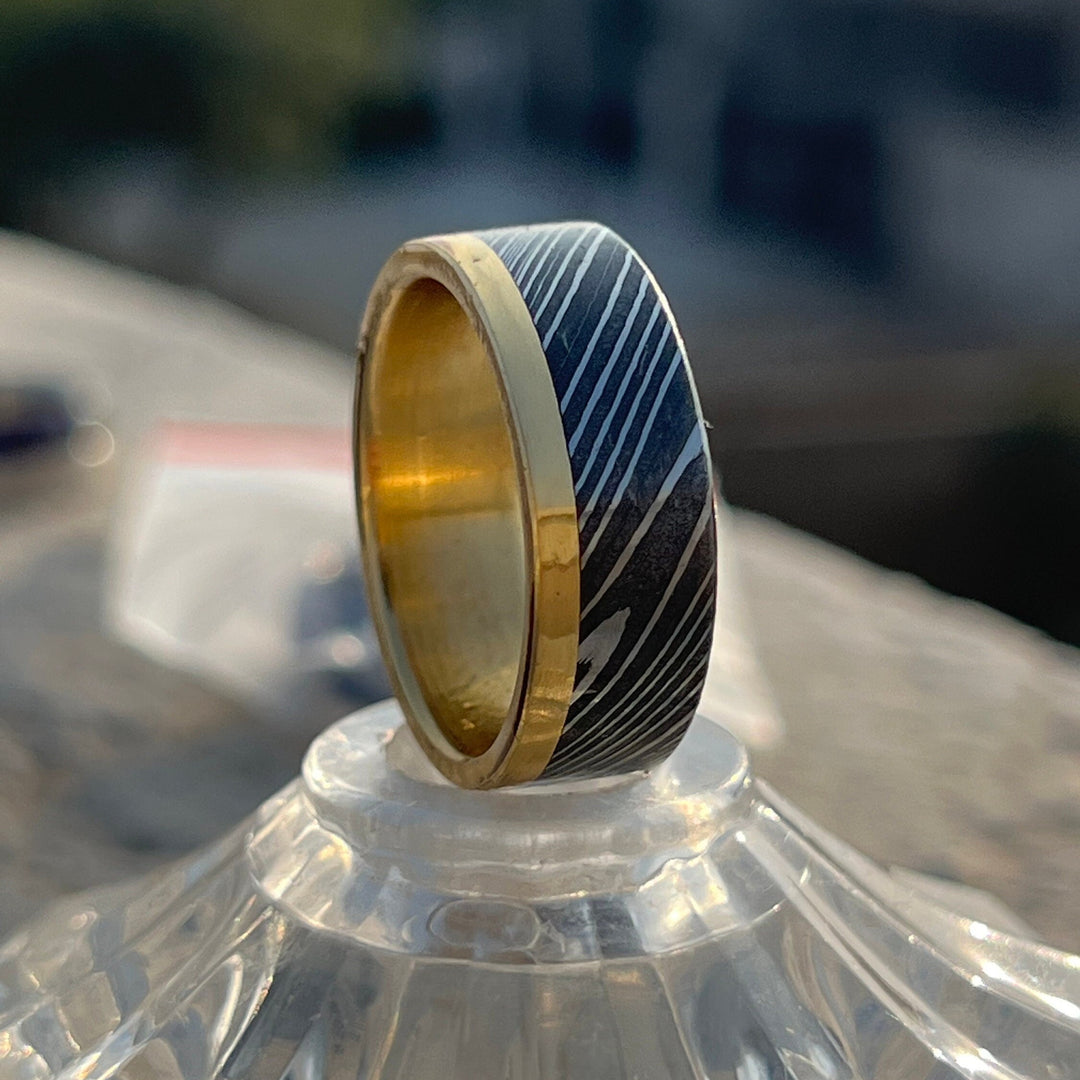 Copper Inlay Damascus Ring - 8mm